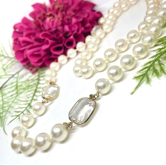 VINTAGE⚜️Faux Pearl & Crystal Gemstones Necklace - Picture 4 of 6